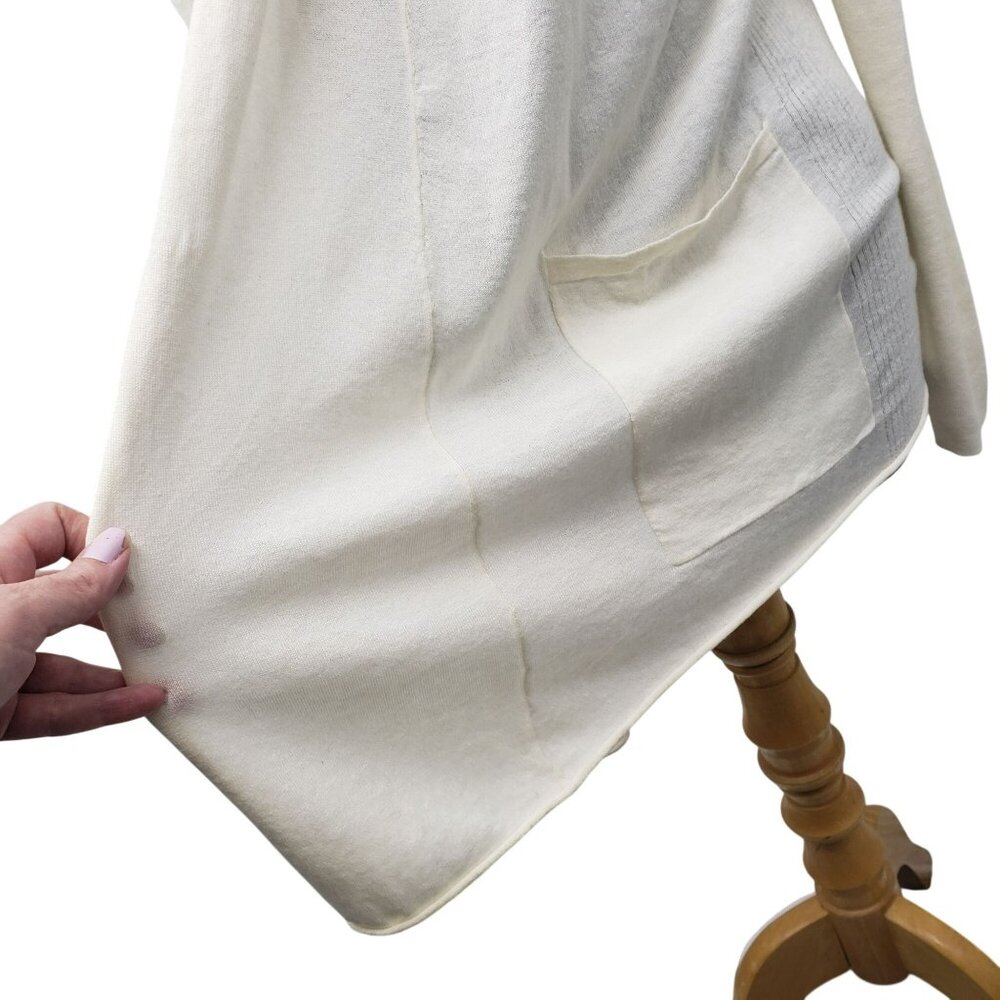 Title Nine Cardigan Supima Cotton Merino Wool Cream Open Front Waterfall S - Picture 5 of 13